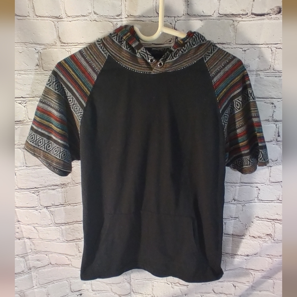 Beautiful Giant Aztec Southwest Print Hooded Shirt Small